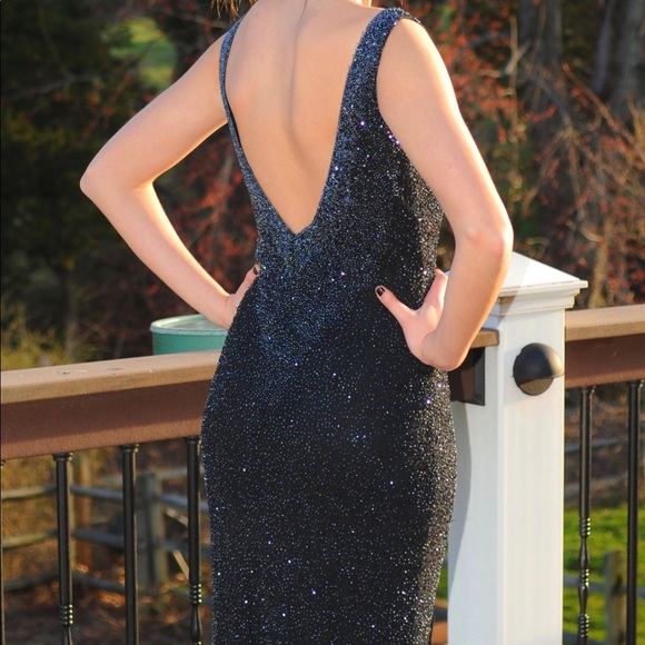 black shiny prom dress